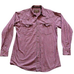 Walls Ranch Wear Western Pearl Snap Men Size LT Plaid Red Long Sleeves Collar